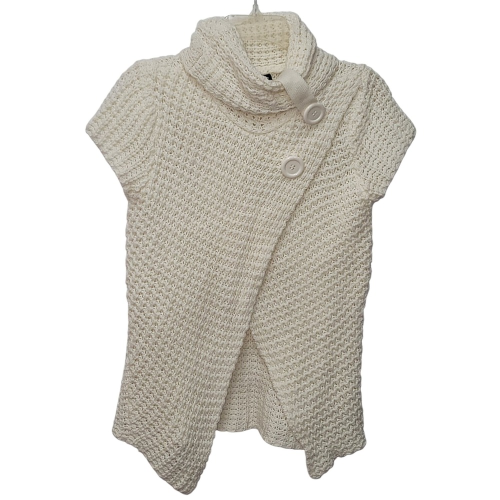 SayWhat Cream Cowl Neck Asymmetrical Button Accent Sweater L‎ Preppy Cottagecore